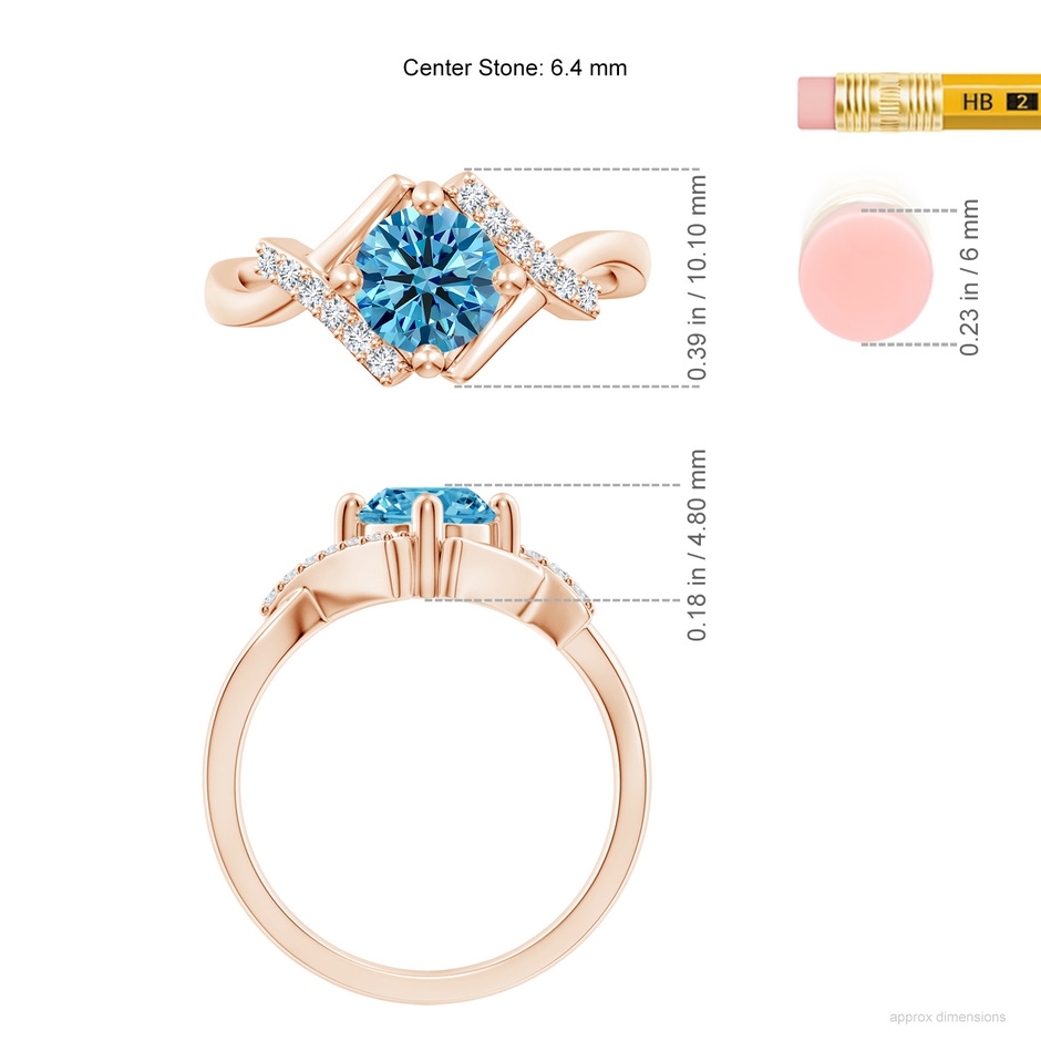 6.4mm Labgrown Solitaire Lab-Grown Fancy Intense Blue Diamond Bypass Promise Ring with Accents in Rose Gold ruler