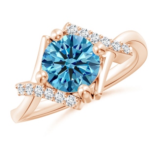 7.4mm Labgrown Solitaire Lab-Grown Fancy Intense Blue Diamond Bypass Promise Ring with Accents in Rose Gold