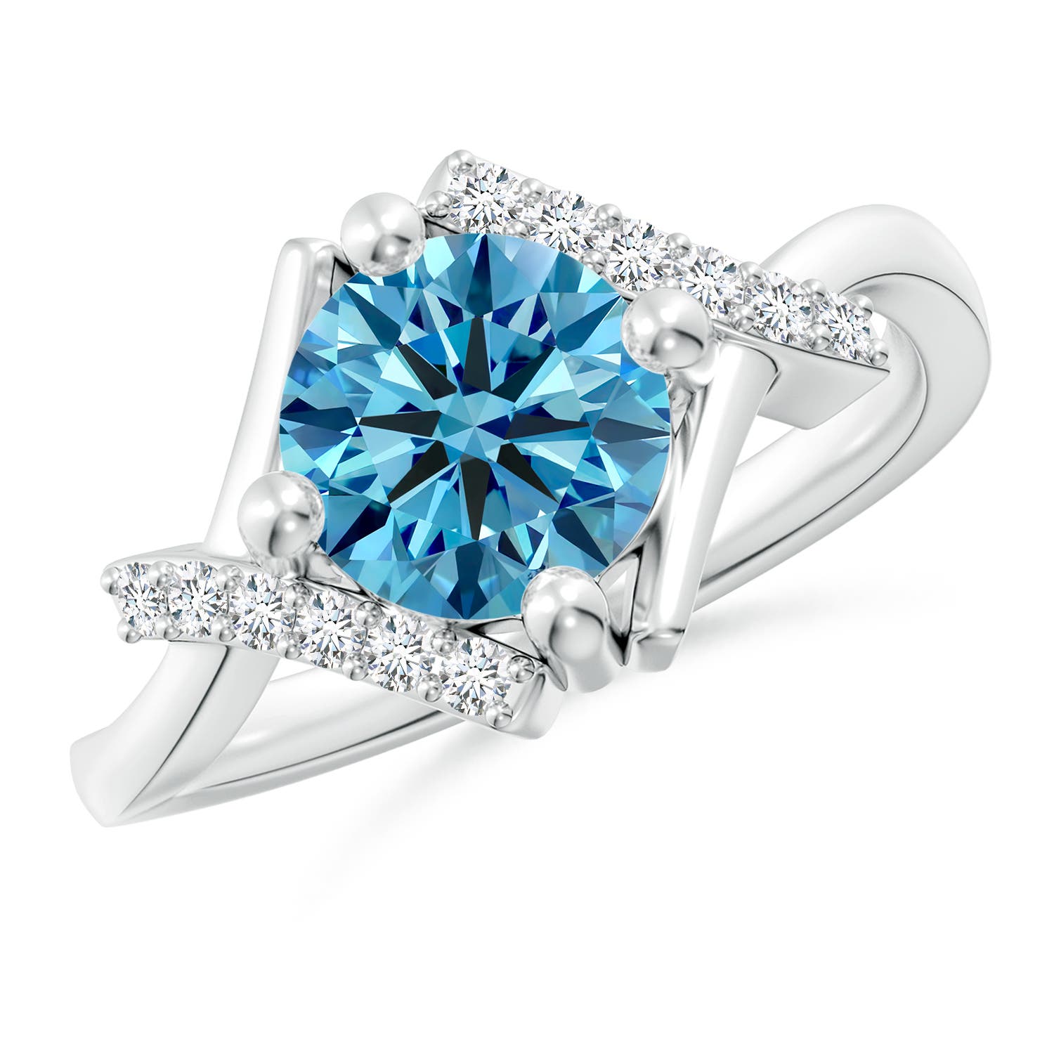 7.4mm Labgrown Solitaire Lab-Grown Fancy Intense Blue Diamond Bypass Promise Ring with Accents in White Gold