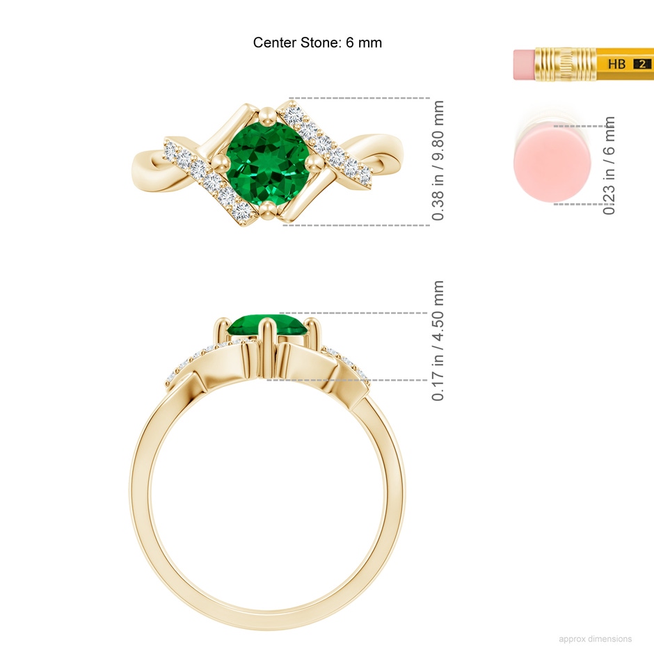6mm Labgrown Lab-Grown Solitaire Emerald Bypass Promise Ring with Lab Diamond Accents in 18K Yellow Gold ruler