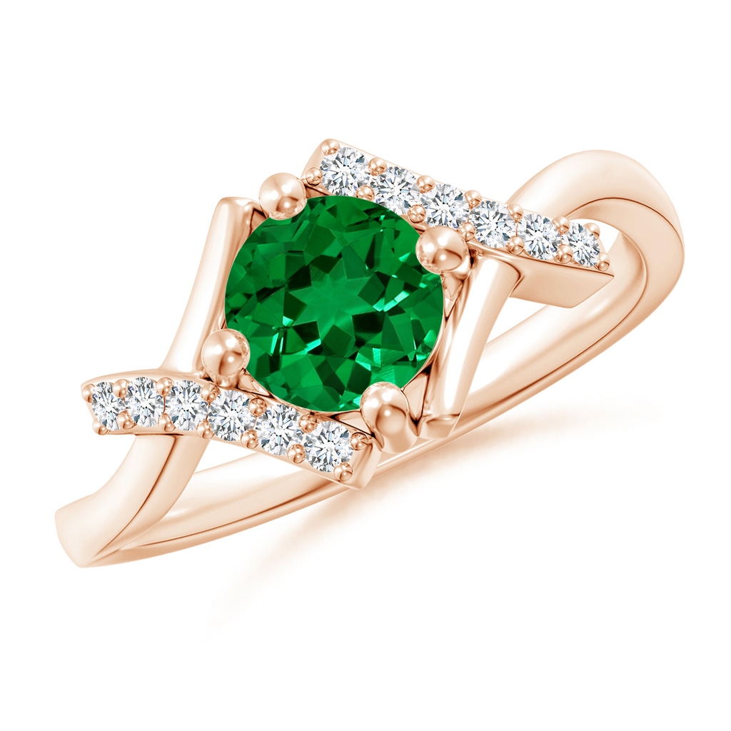 6mm Labgrown Lab-Grown Solitaire Emerald Bypass Promise Ring with Lab Diamond Accents in Rose Gold