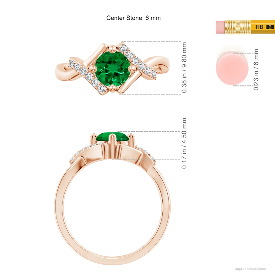 6mm Labgrown Lab-Grown Solitaire Emerald Bypass Promise Ring with Lab Diamond Accents in Rose Gold ruler