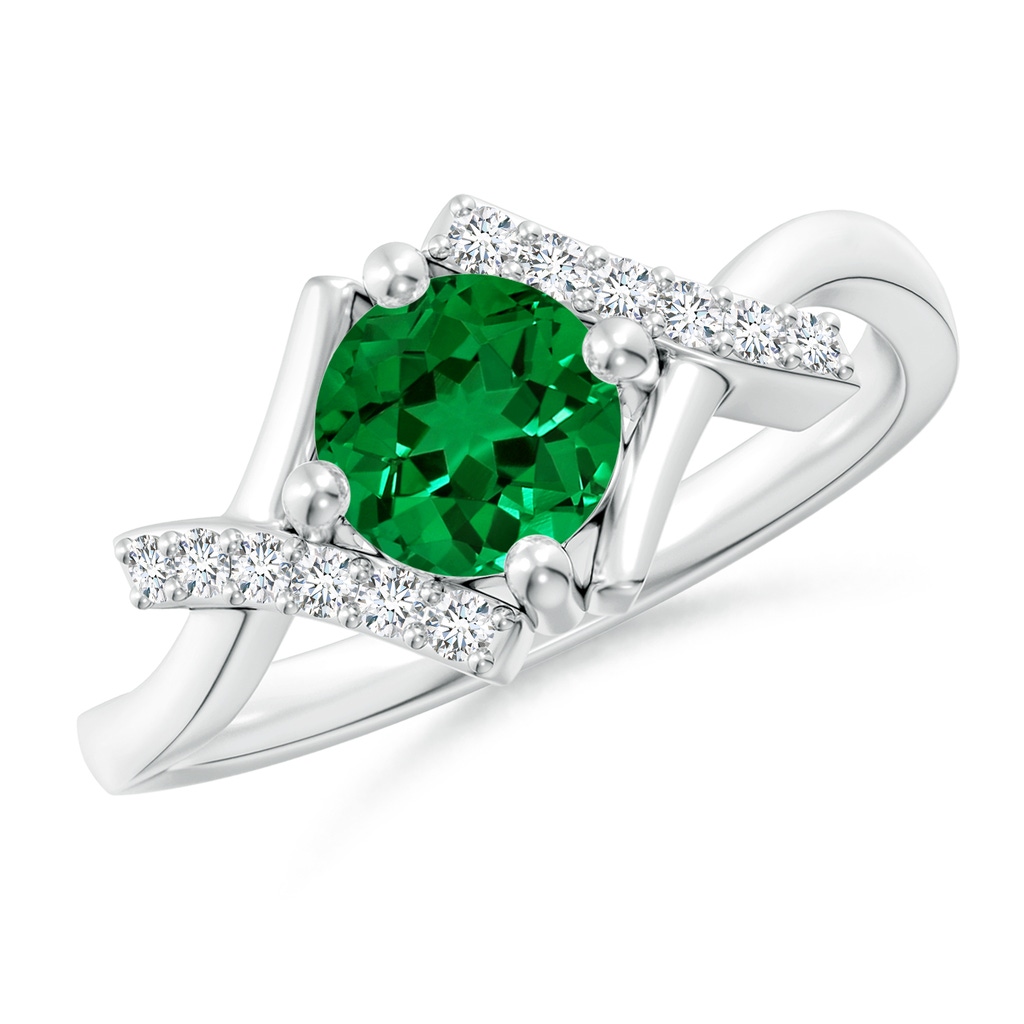 6mm Labgrown Lab-Grown Solitaire Emerald Bypass Promise Ring with Lab Diamond Accents in White Gold