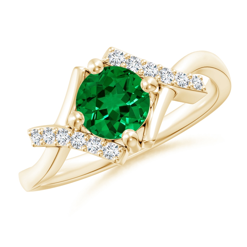 6mm Labgrown Lab-Grown Solitaire Emerald Bypass Promise Ring with Lab Diamond Accents in Yellow Gold
