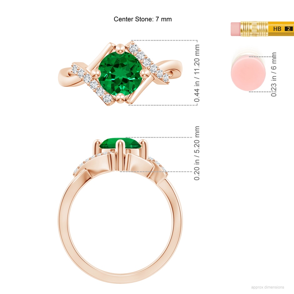 7mm Labgrown Lab-Grown Solitaire Emerald Bypass Promise Ring with Lab Diamond Accents in Rose Gold ruler