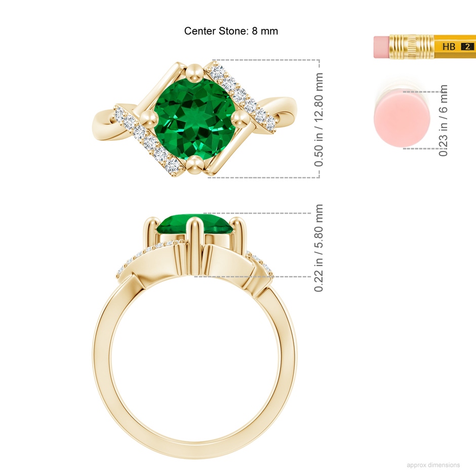 8mm Labgrown Lab-Grown Solitaire Emerald Bypass Promise Ring with Lab Diamond Accents in 18K Yellow Gold ruler