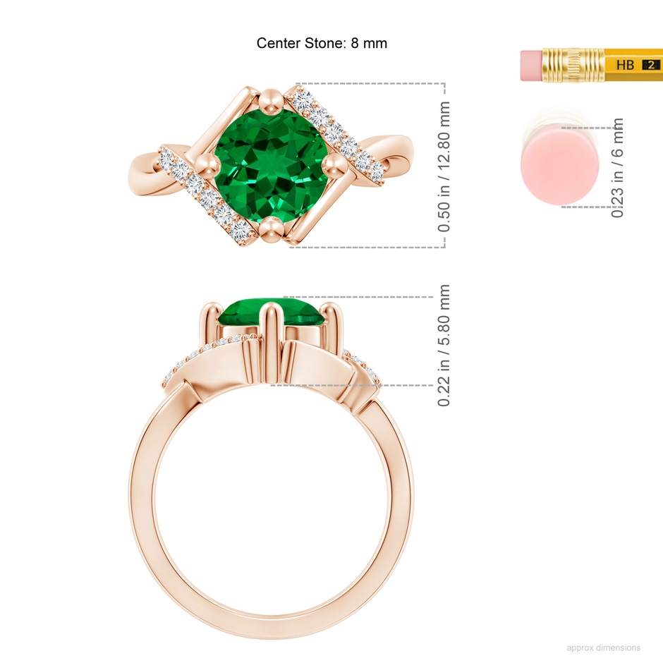 8mm Labgrown Lab-Grown Solitaire Emerald Bypass Promise Ring with Lab Diamond Accents in Rose Gold ruler
