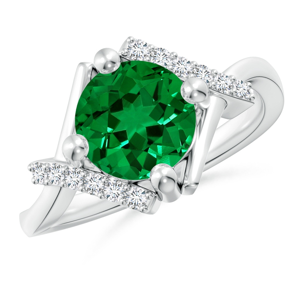 8mm Labgrown Lab-Grown Solitaire Emerald Bypass Promise Ring with Lab Diamond Accents in White Gold