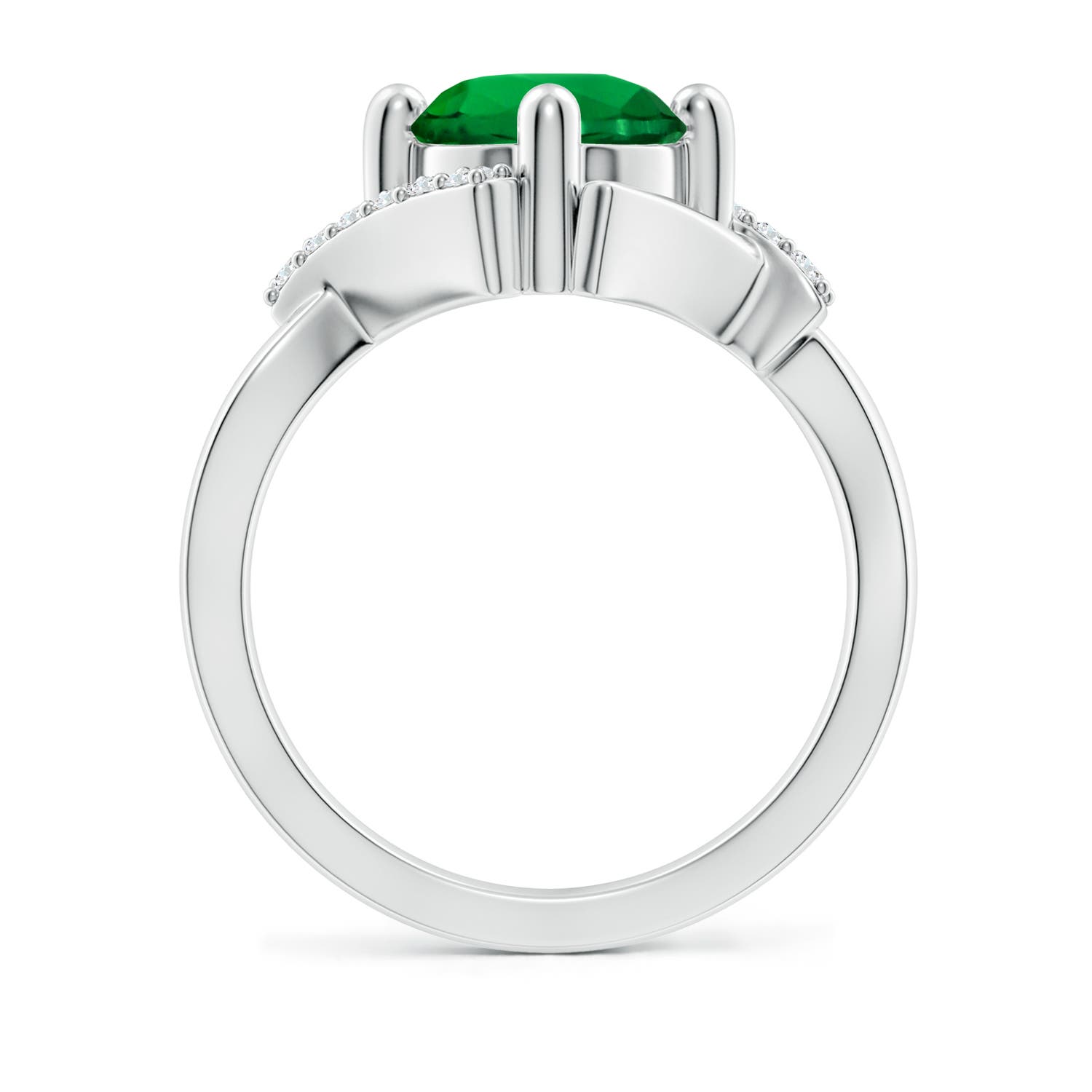 8mm Labgrown Lab-Grown Solitaire Emerald Bypass Promise Ring with Lab Diamond Accents in White Gold - side 3