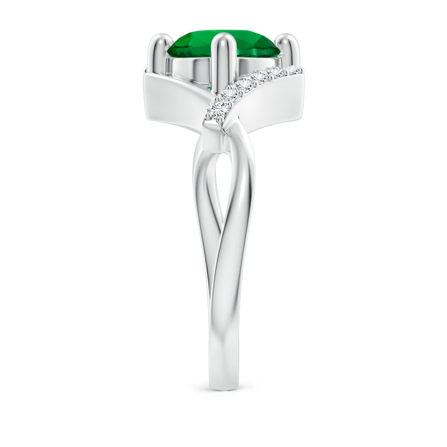 8mm Labgrown Lab-Grown Solitaire Emerald Bypass Promise Ring with Lab Diamond Accents in White Gold - side 4