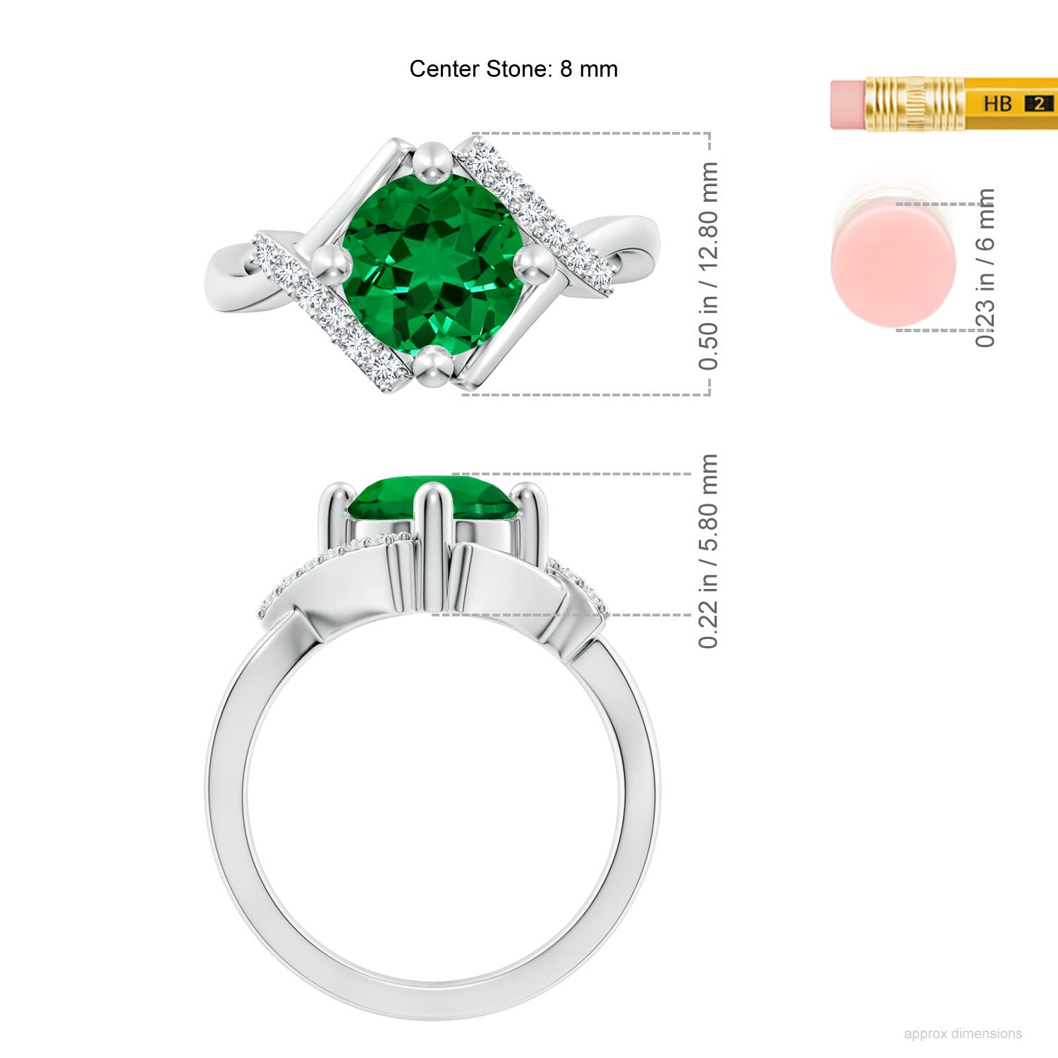 8mm Labgrown Lab-Grown Solitaire Emerald Bypass Promise Ring with Lab Diamond Accents in White Gold - ruler