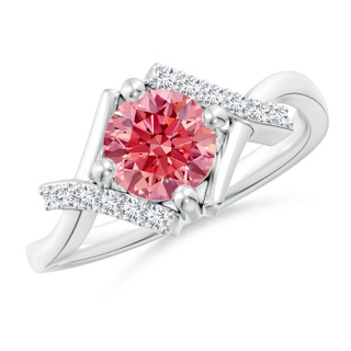 6.4mm Labgrown Solitaire Lab-Grown Fancy Intense Pink Diamond Bypass Promise Ring with Accents in P950 Platinum