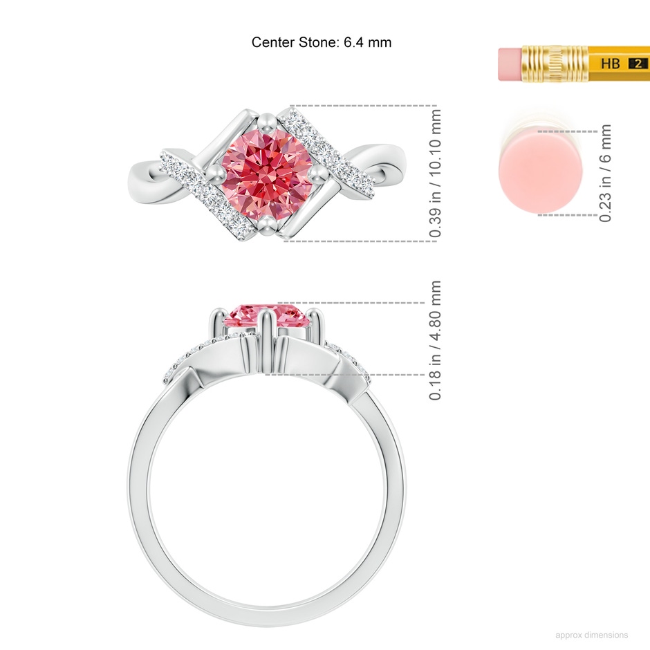 6.4mm Labgrown Solitaire Lab-Grown Fancy Intense Pink Diamond Bypass Promise Ring with Accents in White Gold ruler