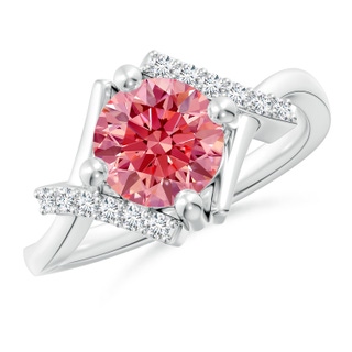 7.4mm Labgrown Solitaire Lab-Grown Fancy Intense Pink Diamond Bypass Promise Ring with Accents in P950 Platinum