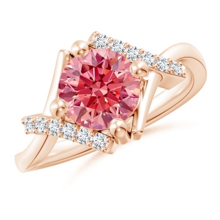 7.4mm Labgrown Solitaire Lab-Grown Fancy Intense Pink Diamond Bypass Promise Ring with Accents in Rose Gold