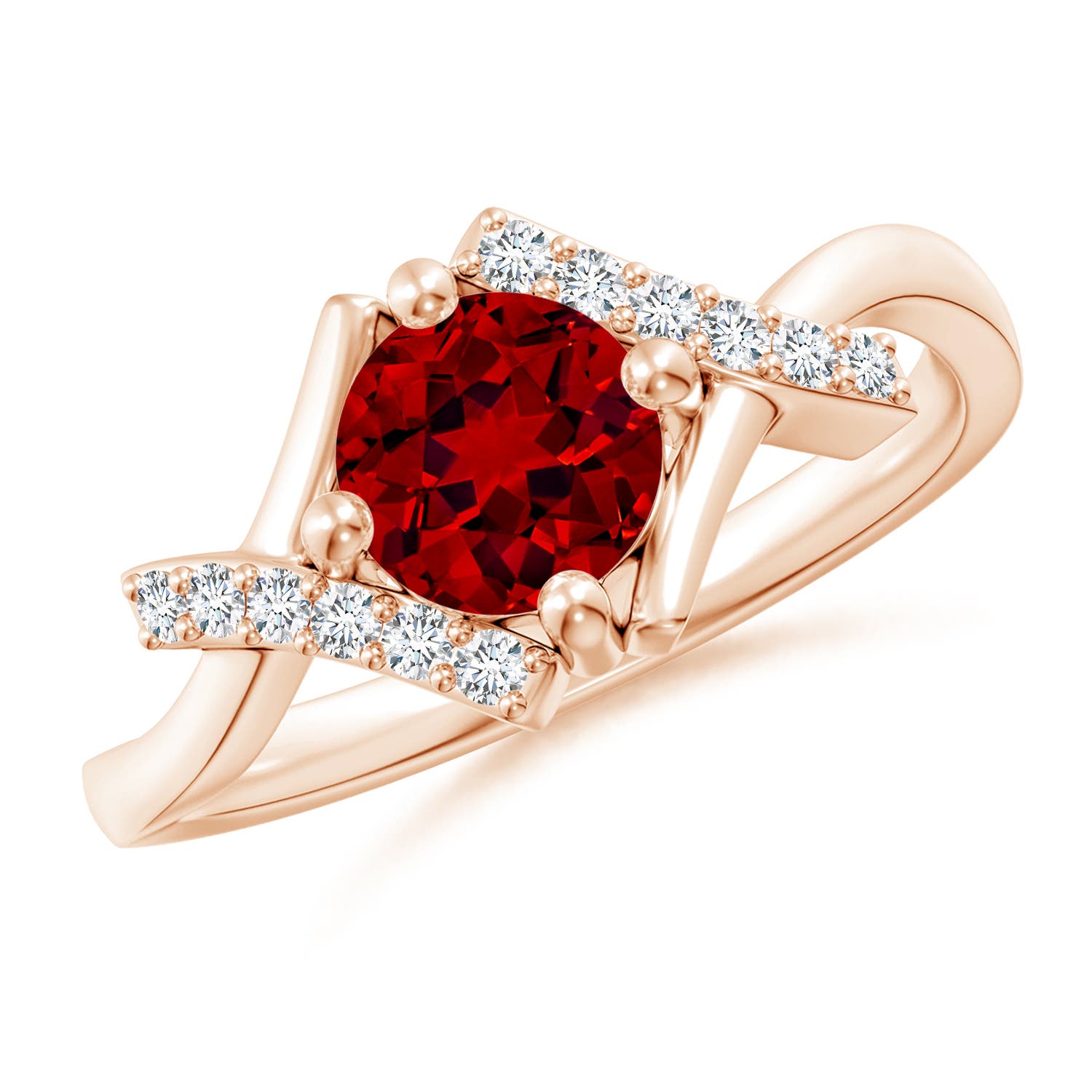 6mm Labgrown Lab-Grown Solitaire Ruby Bypass Promise Ring with Lab Diamond Accents in 18K Rose Gold