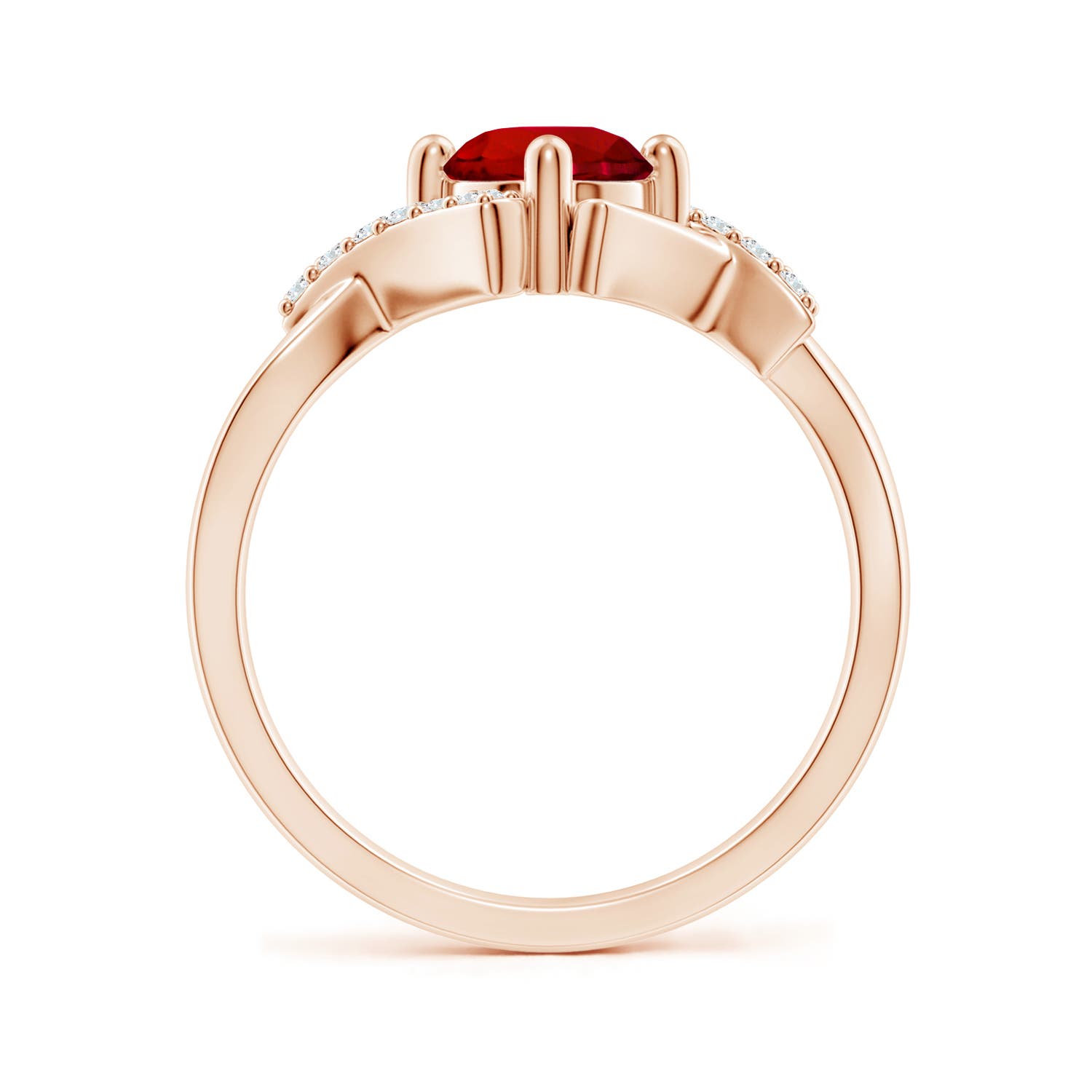 6mm Labgrown Lab-Grown Solitaire Ruby Bypass Promise Ring with Lab Diamond Accents in 18K Rose Gold