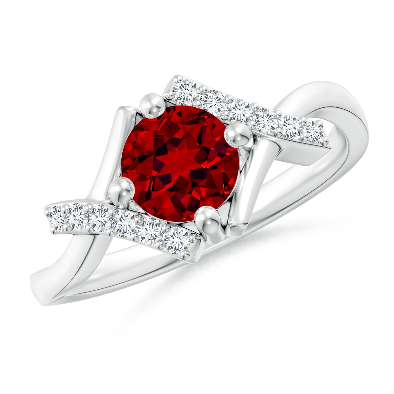 6mm Labgrown Lab-Grown Solitaire Ruby Bypass Promise Ring with Lab Diamond Accents in 18K White Gold