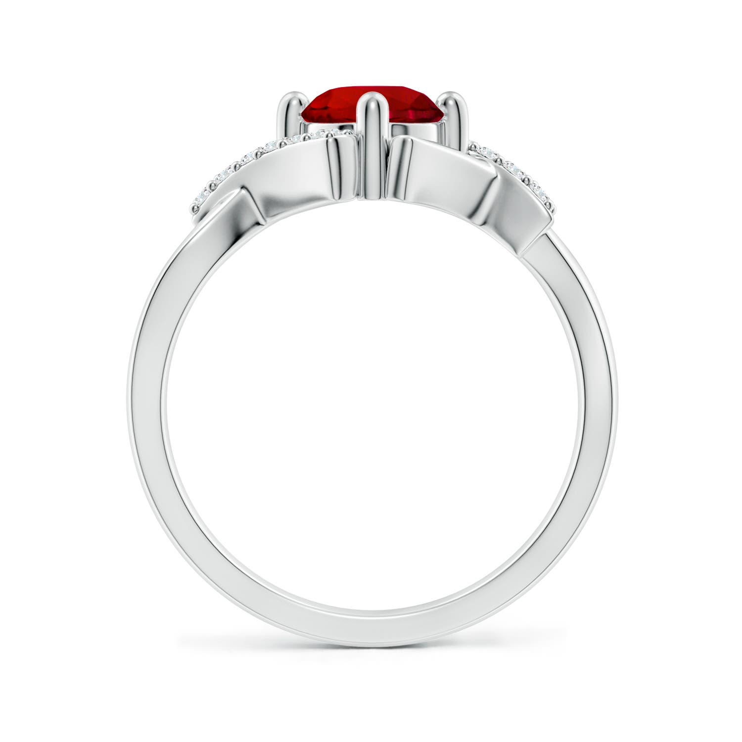 6mm Labgrown Lab-Grown Solitaire Ruby Bypass Promise Ring with Lab Diamond Accents in 18K White Gold