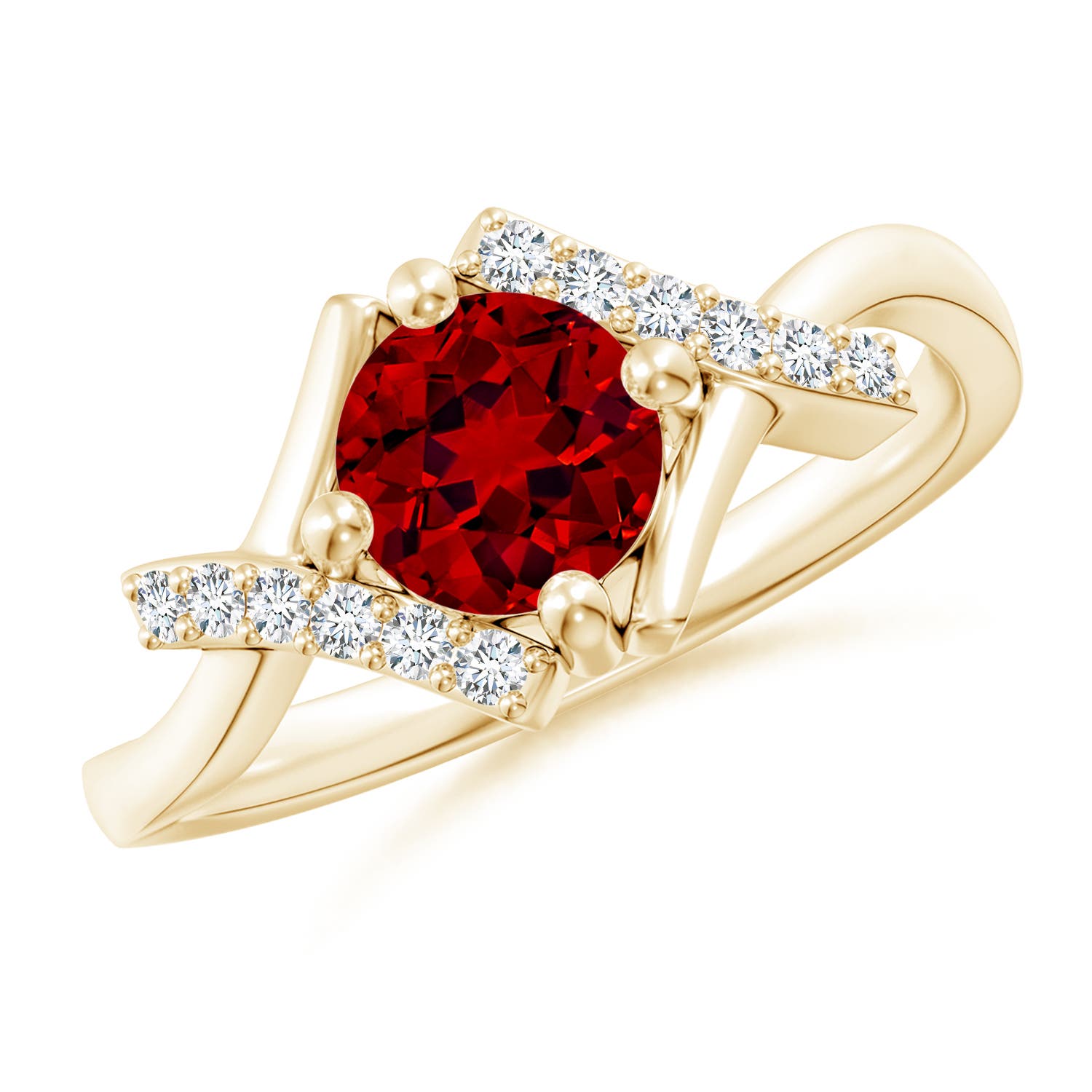 6mm Labgrown Lab-Grown Solitaire Ruby Bypass Promise Ring with Lab Diamond Accents in 18K Yellow Gold