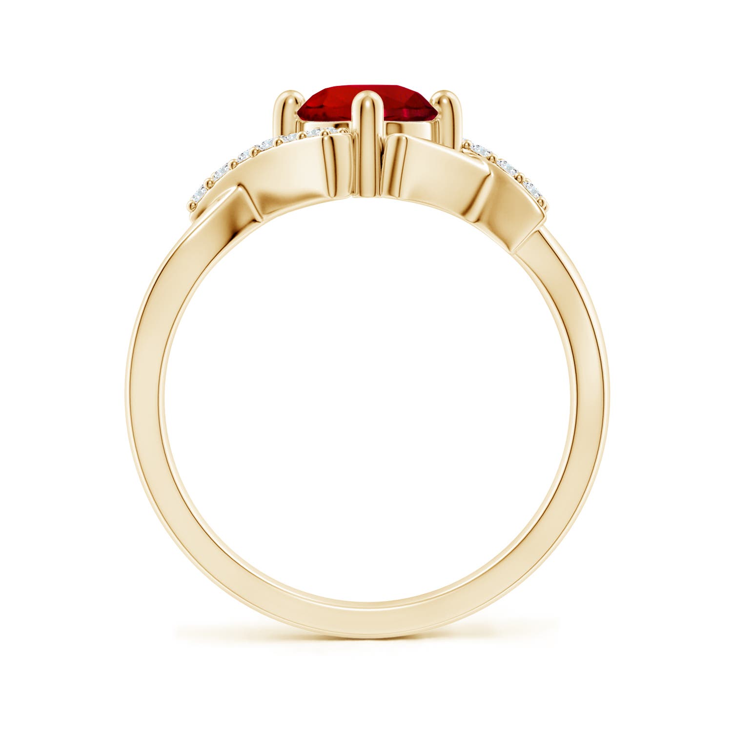 6mm Labgrown Lab-Grown Solitaire Ruby Bypass Promise Ring with Lab Diamond Accents in 18K Yellow Gold