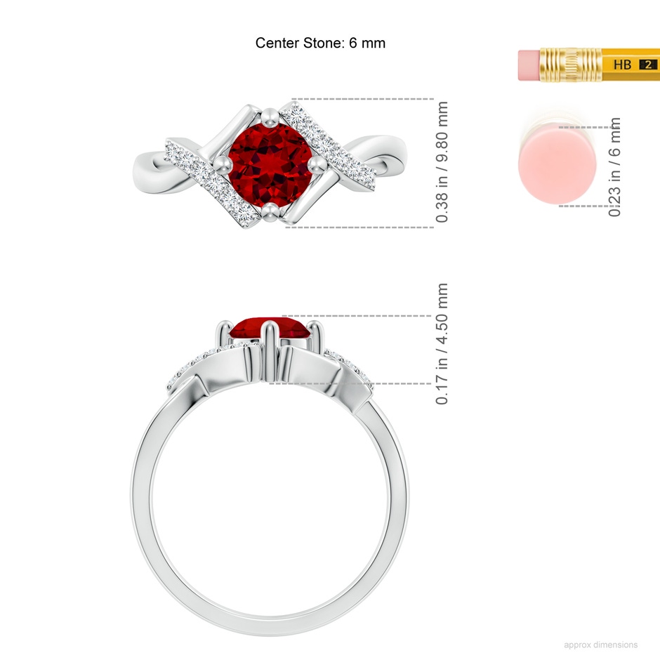 6mm Labgrown Lab-Grown Solitaire Ruby Bypass Promise Ring with Lab Diamond Accents in S999 Silver ruler