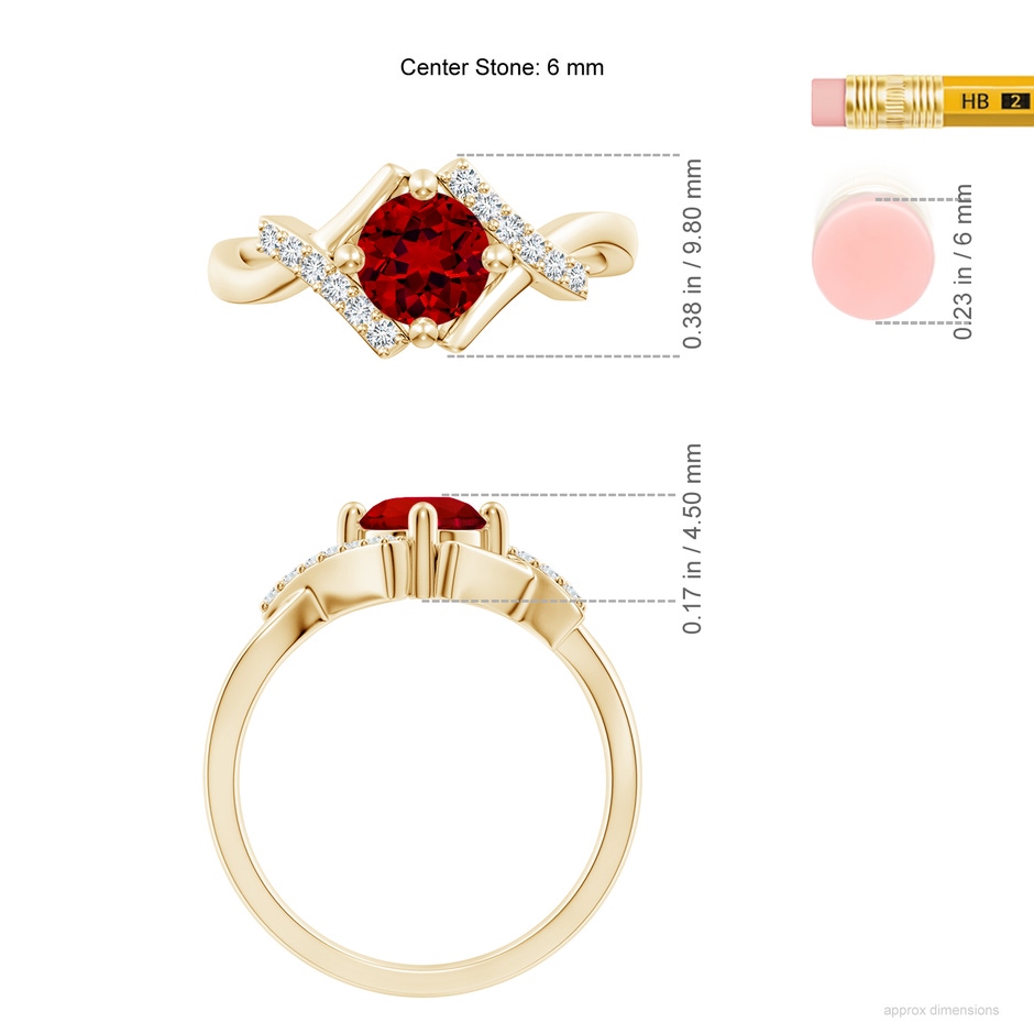 6mm Labgrown Lab-Grown Solitaire Ruby Bypass Promise Ring with Lab Diamond Accents in Yellow Gold ruler