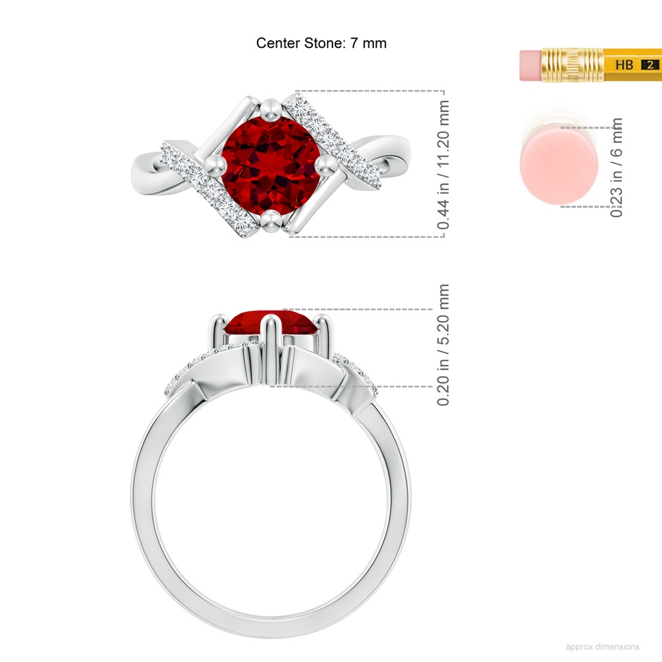 7mm Labgrown Lab-Grown Solitaire Ruby Bypass Promise Ring with Lab Diamond Accents in 18K White Gold ruler