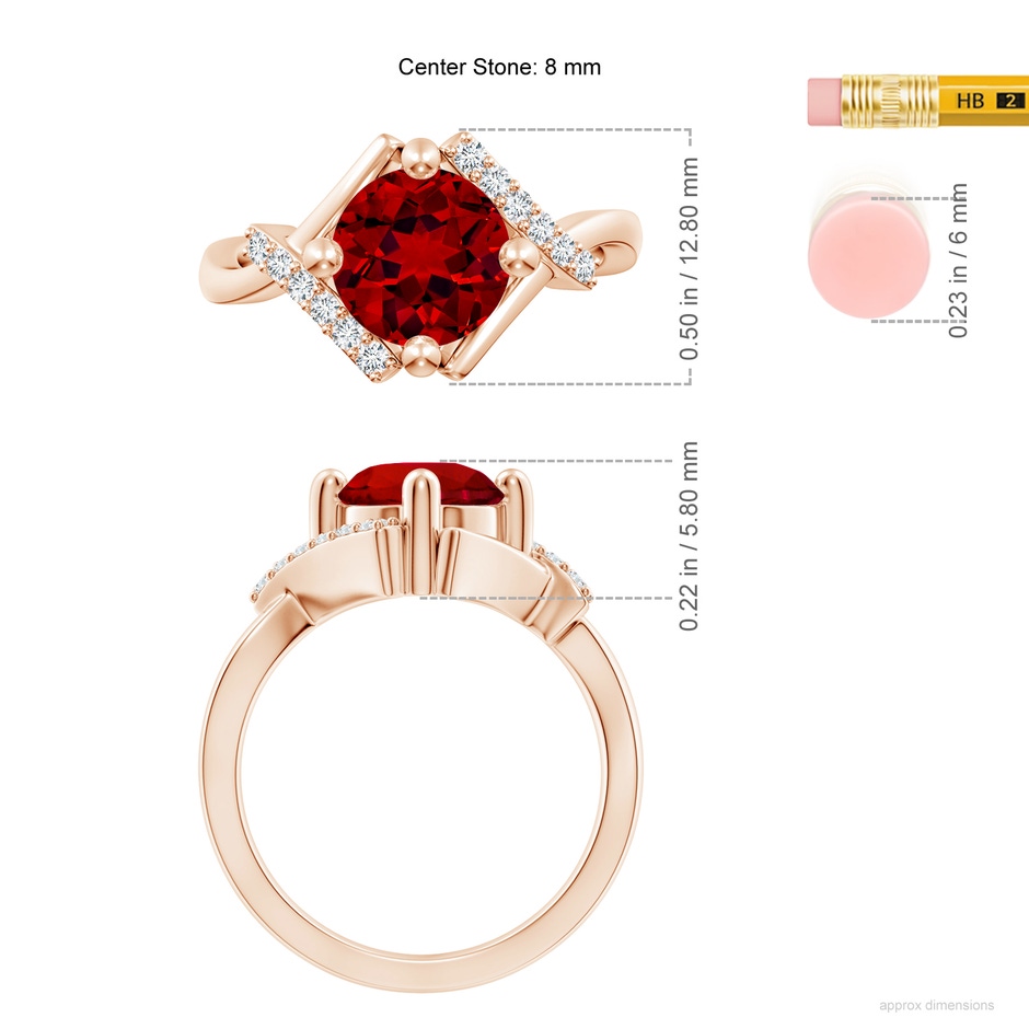 8mm Labgrown Lab-Grown Solitaire Ruby Bypass Promise Ring with Lab Diamond Accents in 18K Rose Gold ruler