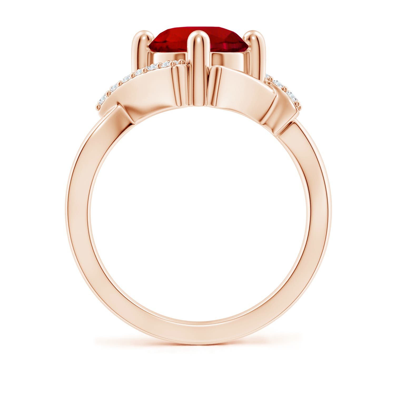 8mm Labgrown Lab-Grown Solitaire Ruby Bypass Promise Ring with Lab Diamond Accents in Rose Gold