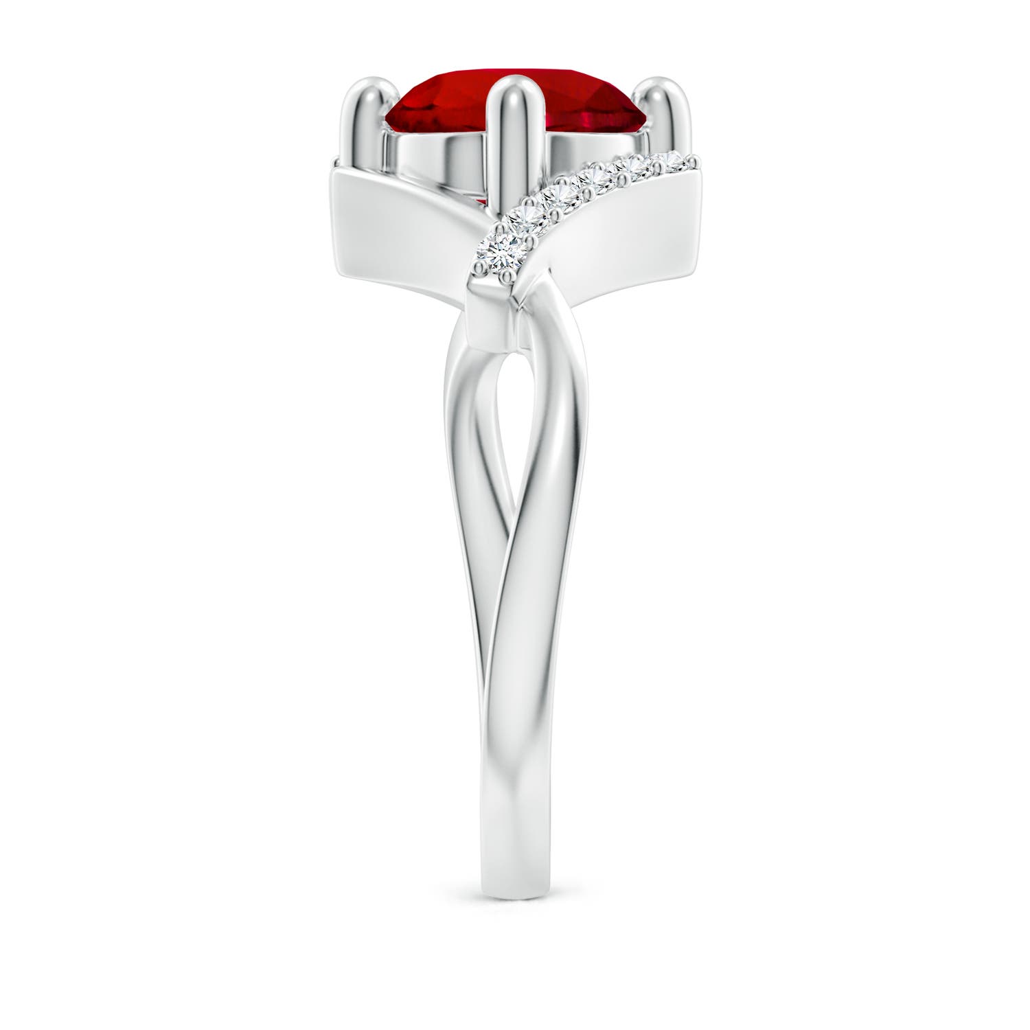 8mm Labgrown Lab-Grown Solitaire Ruby Bypass Promise Ring with Lab Diamond Accents in White Gold - side 4