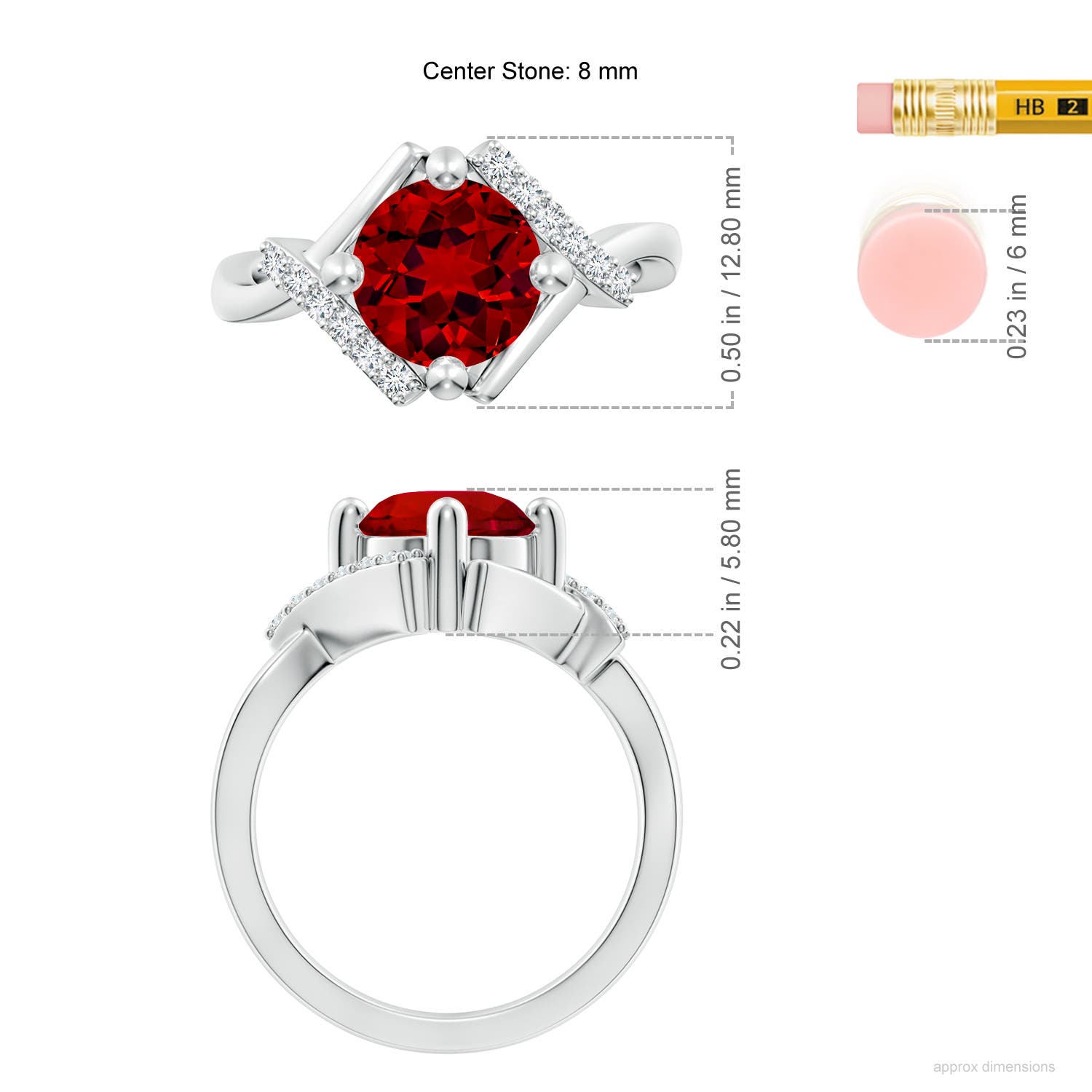8mm Labgrown Lab-Grown Solitaire Ruby Bypass Promise Ring with Lab Diamond Accents in White Gold - ruler