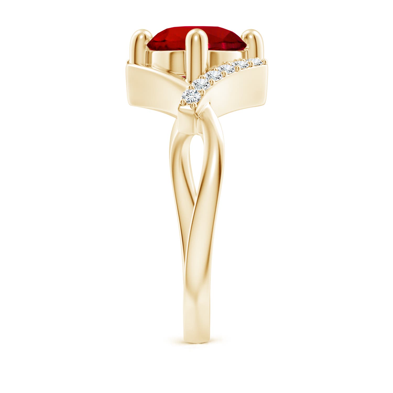 Lab-Grown Solitaire Ruby Bypass Engagement Ring with Lab Diamond Accents