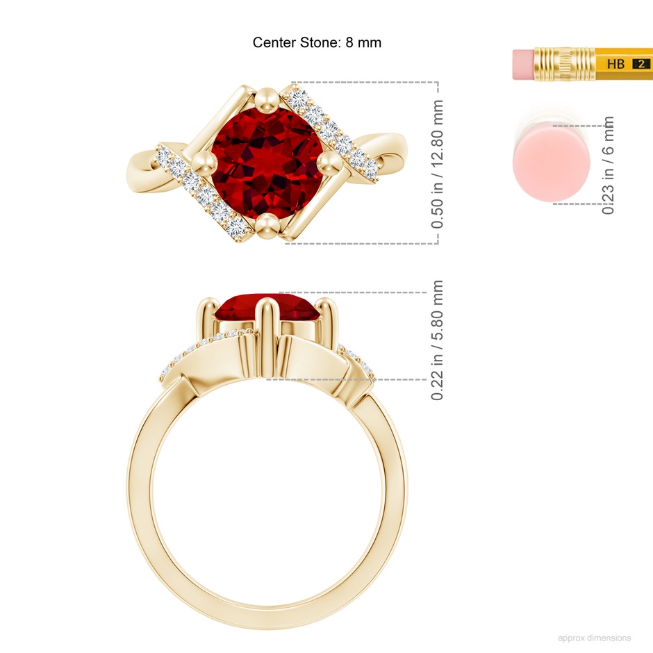 8mm Labgrown Lab-Grown Solitaire Ruby Bypass Promise Ring with Lab Diamond Accents in Yellow Gold ruler