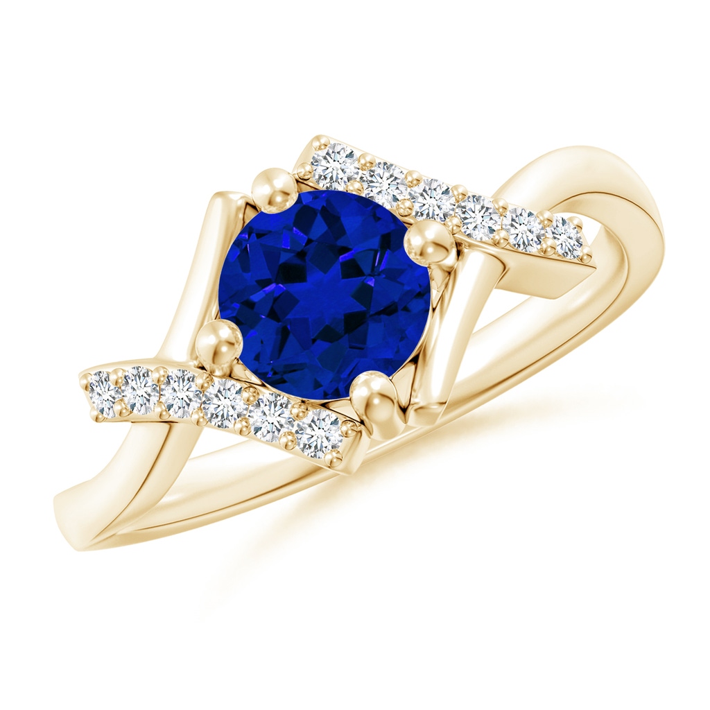 6mm Labgrown Lab-Grown Solitaire Sapphire Bypass Promise Ring with Lab Diamond Accents in Yellow Gold