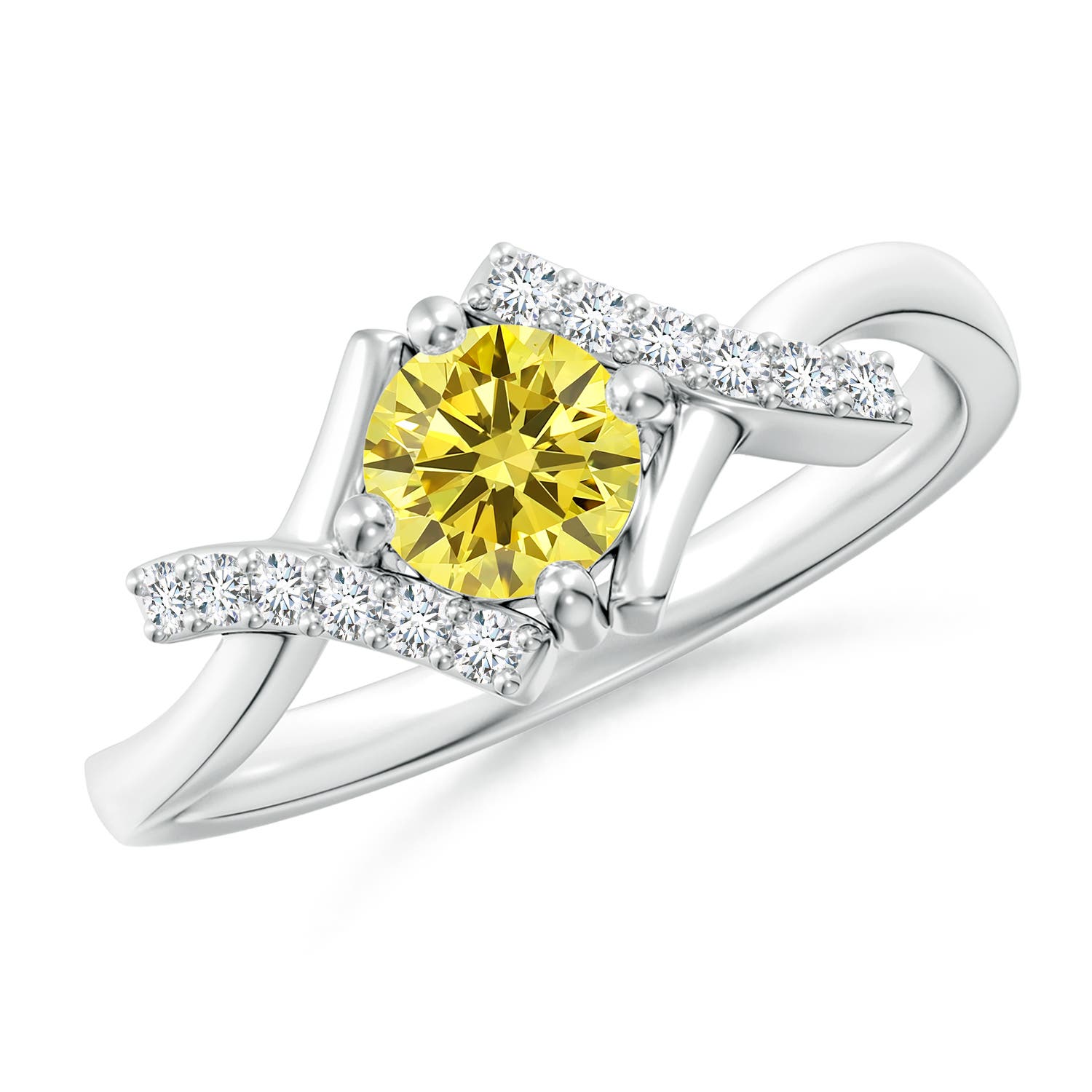 5.1mm Labgrown Solitaire Lab-Grown Fancy Intense Yellow Diamond Bypass Promise Ring with Accents in 18K White Gold