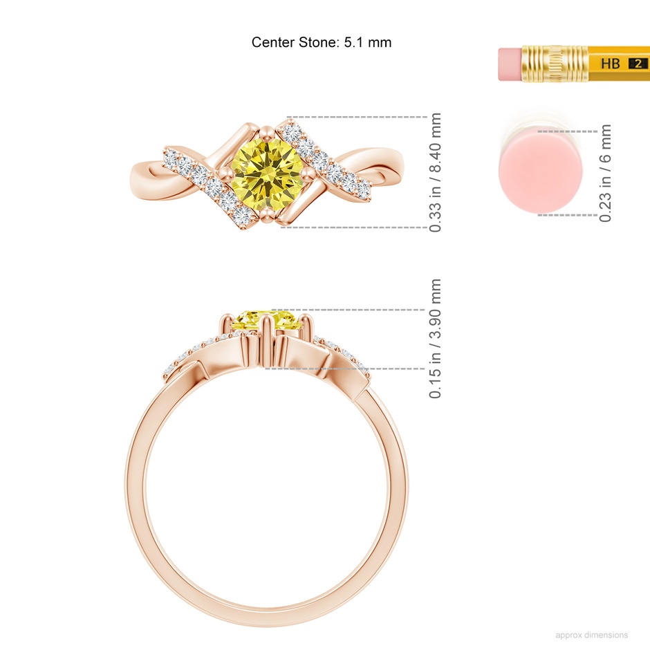 5.1mm Labgrown Solitaire Lab-Grown Fancy Intense Yellow Diamond Bypass Promise Ring with Accents in Rose Gold ruler