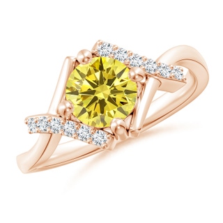 6.4mm Labgrown Solitaire Lab-Grown Fancy Intense Yellow Diamond Bypass Promise Ring with Accents in 18K Rose Gold