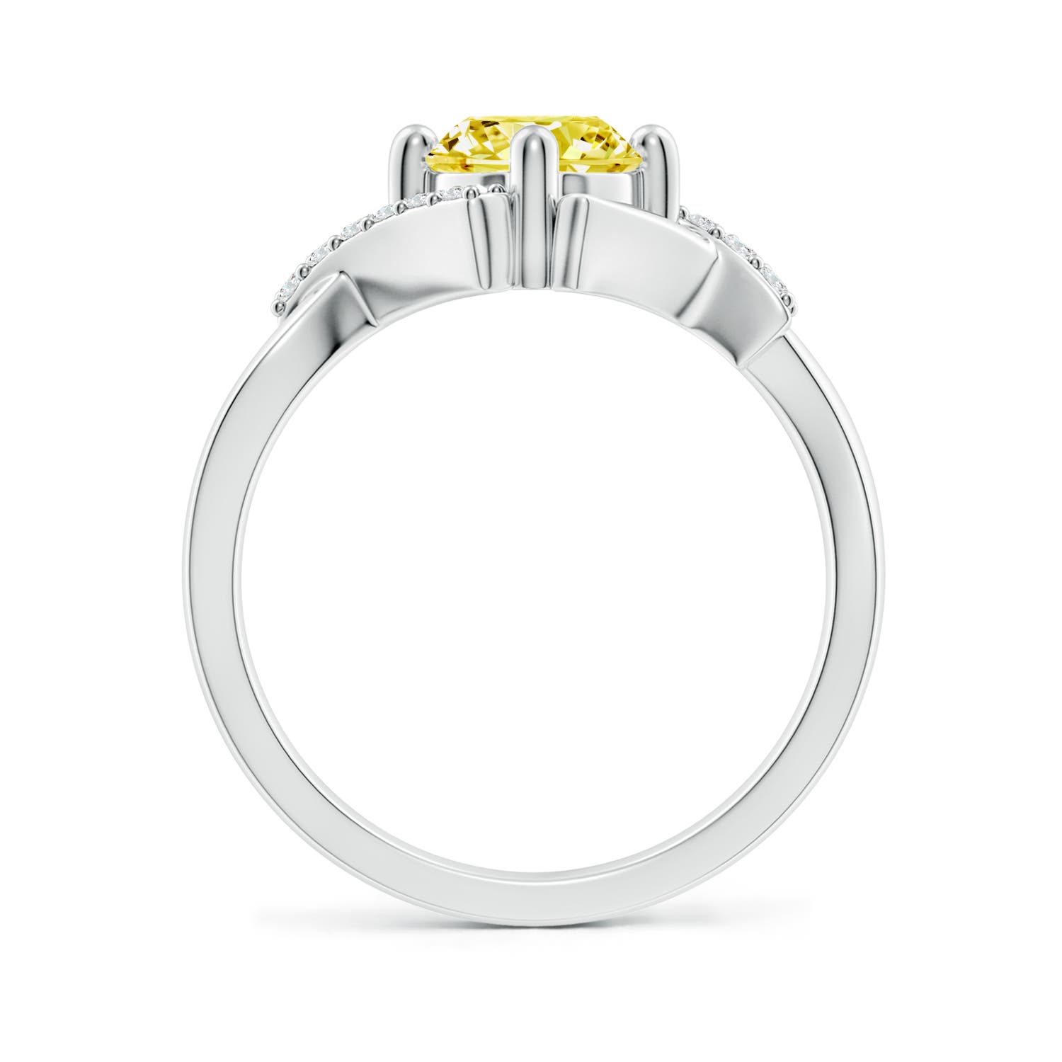 6.4mm Labgrown Solitaire Lab-Grown Fancy Intense Yellow Diamond Bypass Promise Ring with Accents in 18K White Gold