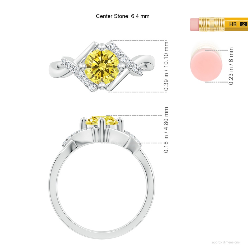 6.4mm Labgrown Solitaire Lab-Grown Fancy Intense Yellow Diamond Bypass Promise Ring with Accents in White Gold ruler