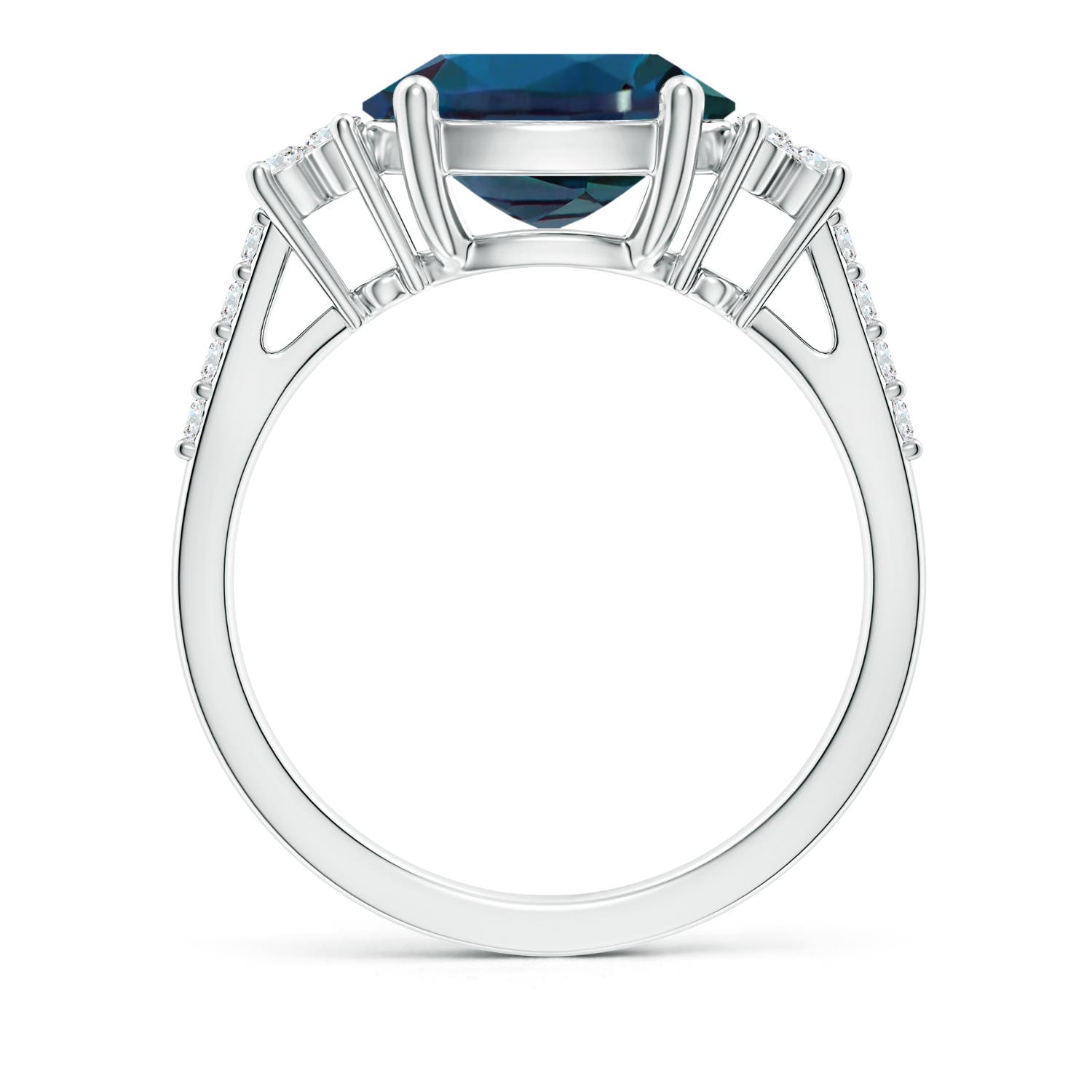 10x8mm Labgrown Horizontally Set Oval Lab-Grown Alexandrite Solitaire Ring with Trio Diamond Accents in 18K White Gold