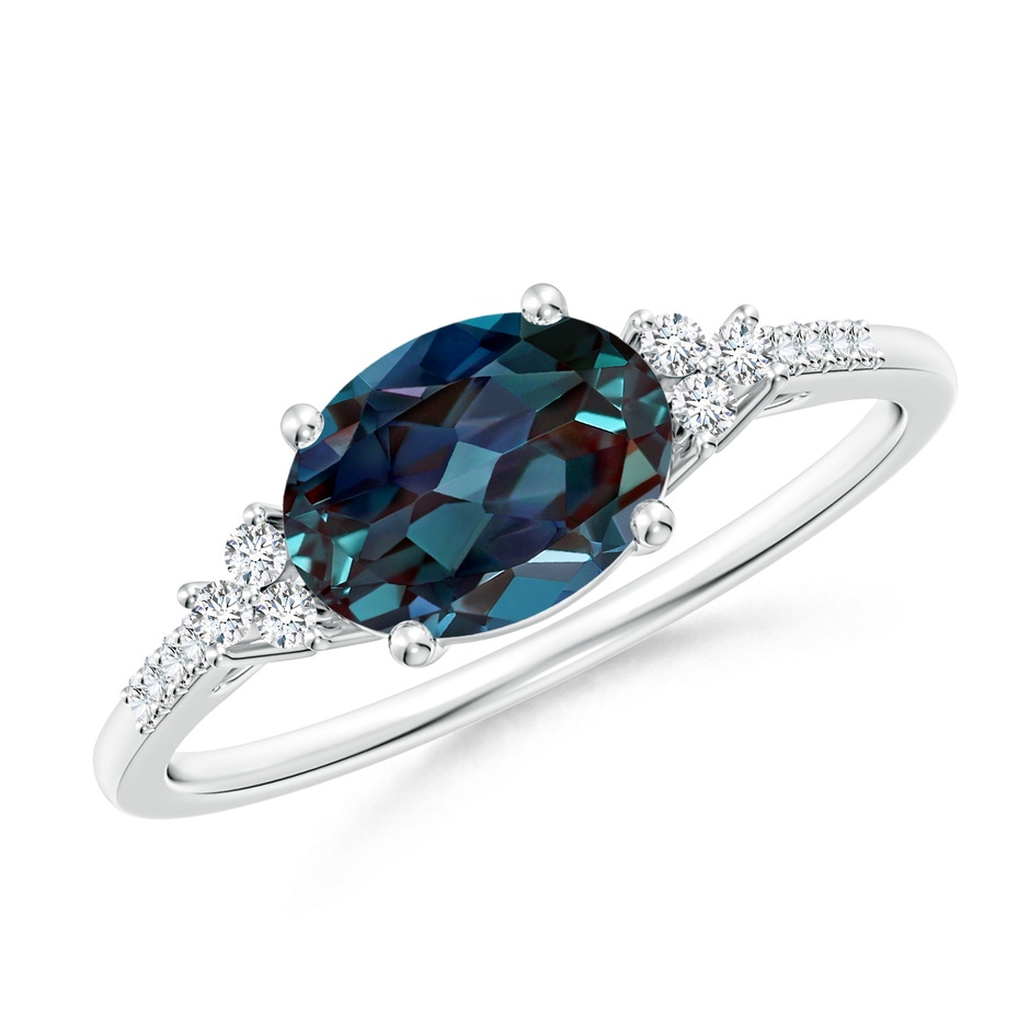 8x6mm Labgrown Horizontally Set Oval Lab-Grown Alexandrite Solitaire Ring with Trio Diamond Accents in White Gold 