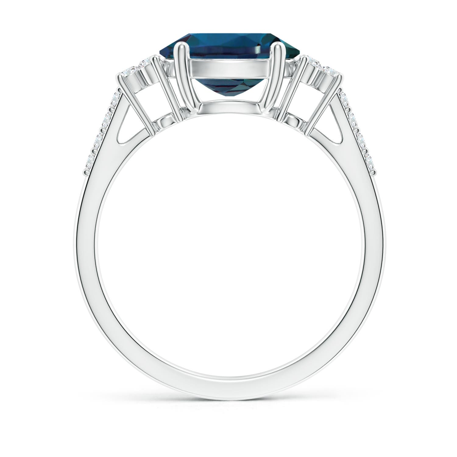 9x7mm Labgrown Horizontally Set Oval Lab-Grown Alexandrite Solitaire Ring with Trio Diamond Accents in White Gold - side 4