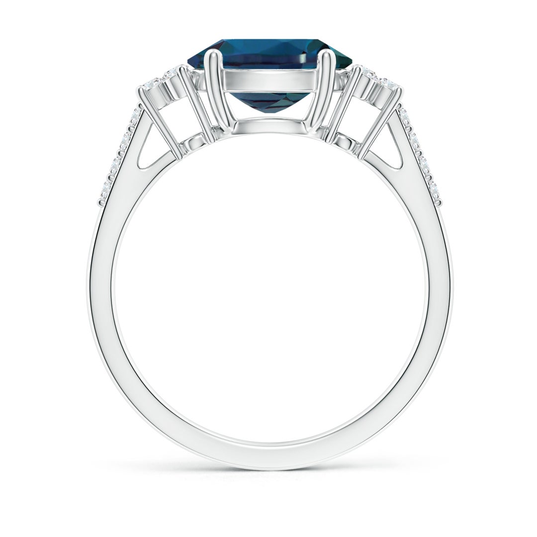 9x7mm Labgrown Horizontally Set Oval Lab-Grown Alexandrite Solitaire Ring with Trio Diamond Accents in White Gold - side 4