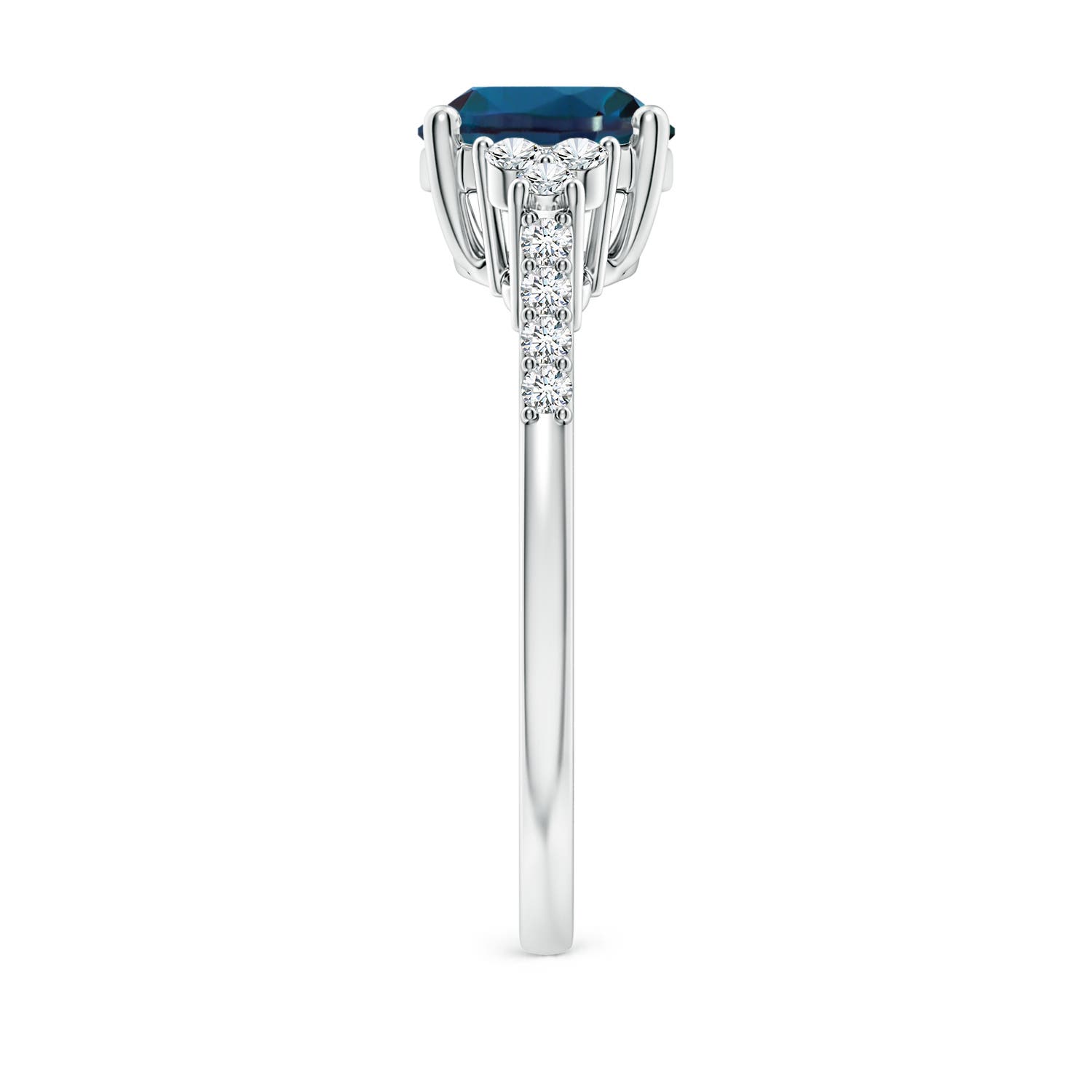 9x7mm Labgrown Horizontally Set Oval Lab-Grown Alexandrite Solitaire Ring with Trio Diamond Accents in White Gold - side 5