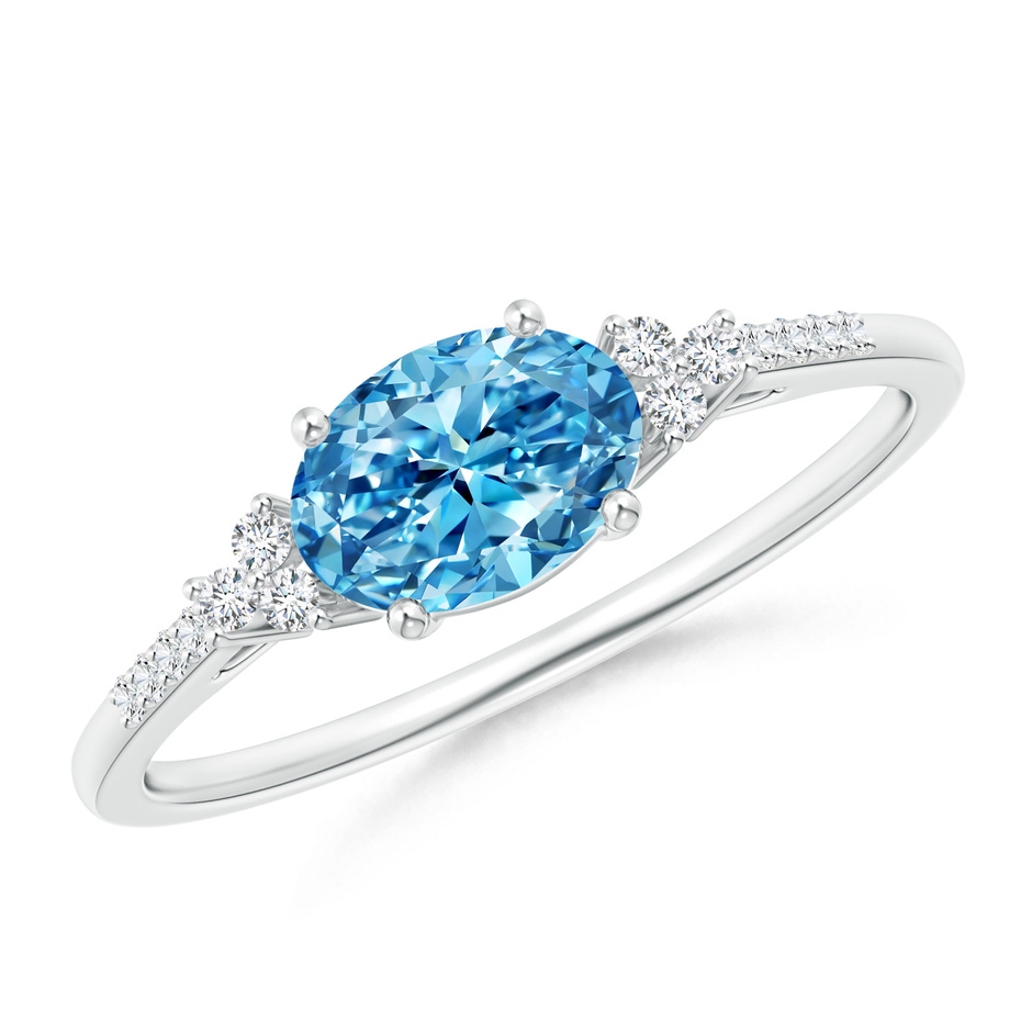 7x5mm Labgrown Horizontally Set Oval Lab-Grown Fancy Intense Blue Diamond Ring in P950 Platinum 