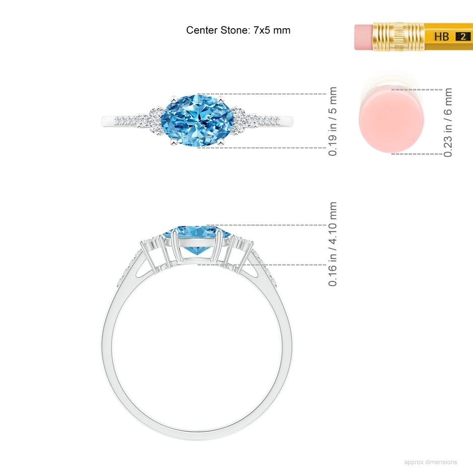 7x5mm Labgrown Horizontally Set Oval Lab-Grown Fancy Intense Blue Diamond Ring in P950 Platinum ruler