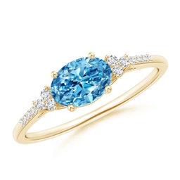 Side Stones Yellow Gold Lab Grown Blue Diamond Rings
