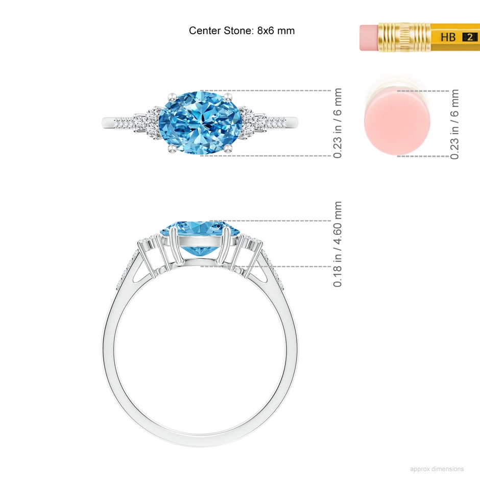8x6mm Labgrown Horizontally Set Oval Lab-Grown Fancy Intense Blue Diamond Ring in P950 Platinum ruler