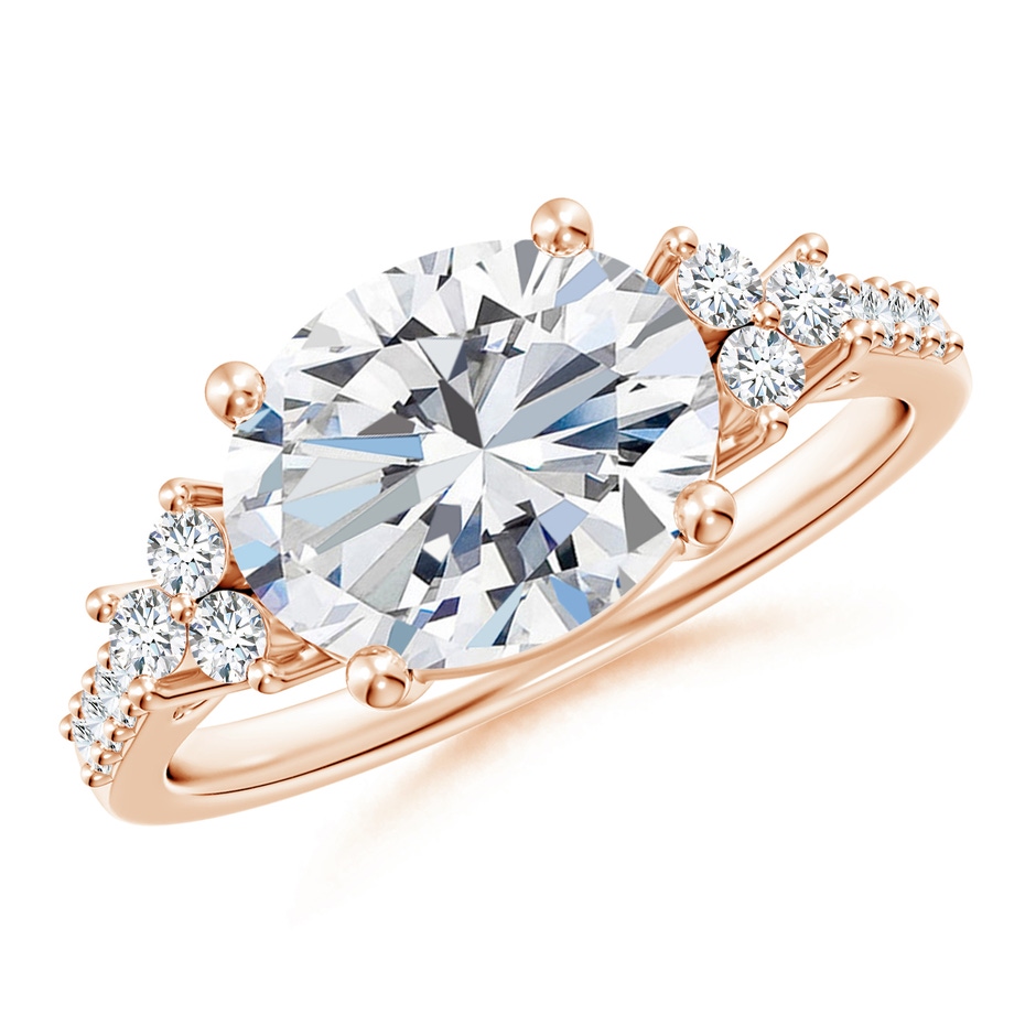 10x8mm FGVS Lab-Grown Horizontally Set Oval Diamond Solitaire Ring with Trio Diamond Accents in Rose Gold 